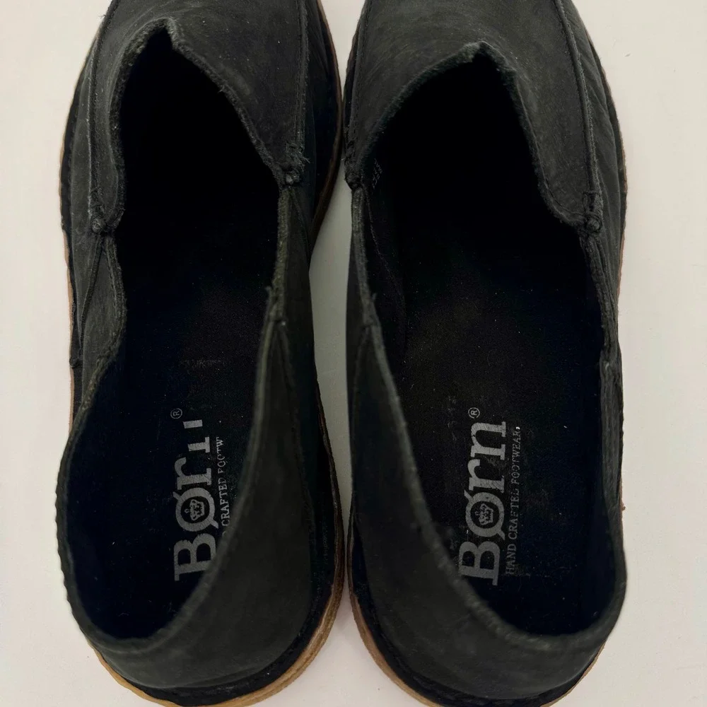 Born Mens Black Leather Slip On 12M Loafers Moc Toe‎ Shoes Size BM0000403
